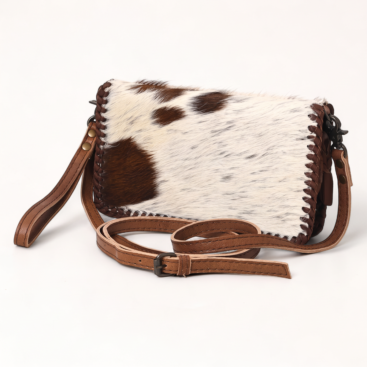 American Darling Braided Cowhide Leather Organizer Bag- Brown