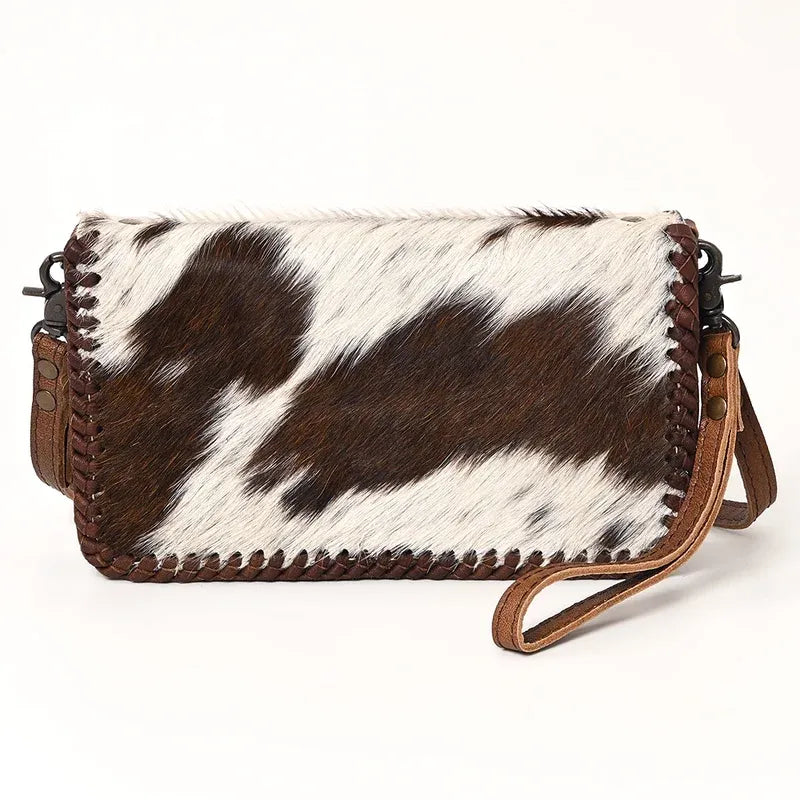 American Darling Braided Cowhide Leather Organizer Bag- Brown