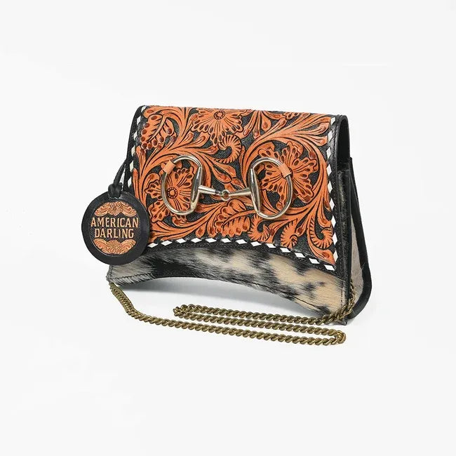 American Darling Western Hair ON Hand Tooled Leather Crossbody
