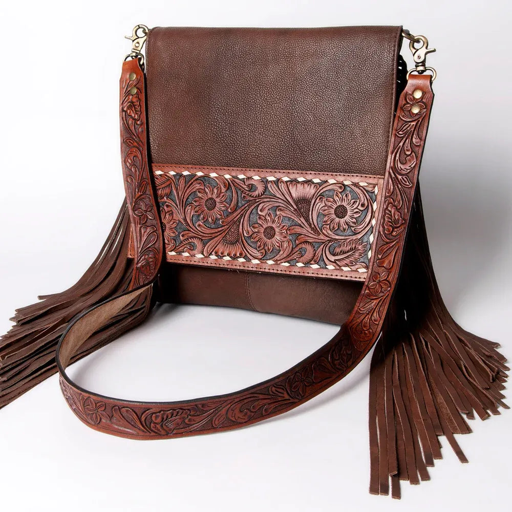 American Darling Leather Messenger Fringed Purse- G