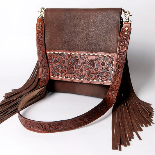 American Darling Leather Messenger Fringed Purse- G