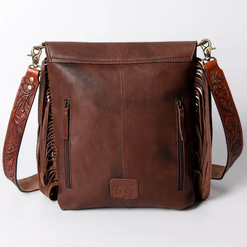 American Darling Leather Messenger Fringed Purse- G