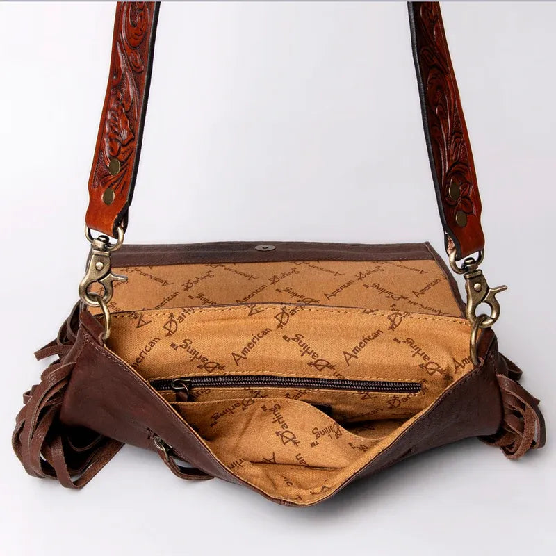 American Darling Leather Messenger Fringed Purse- G
