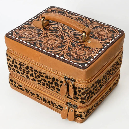 American Darling Hair On Cowhide Floral Carved Jewellry Case