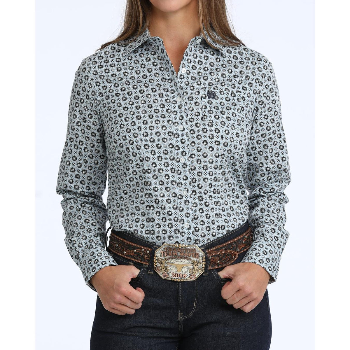 Cinch Women's LS Print Shirt - Light Blue