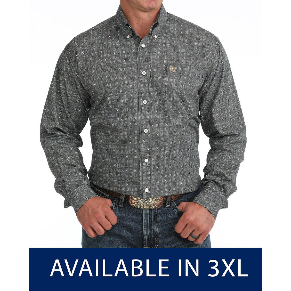 Cinch Mens Long Sleeve Print Shirt - Navy
