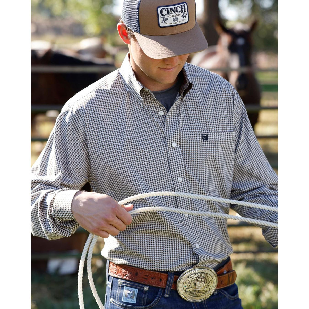 Cinch Men's Long Sleeve Print Shirt - Brown