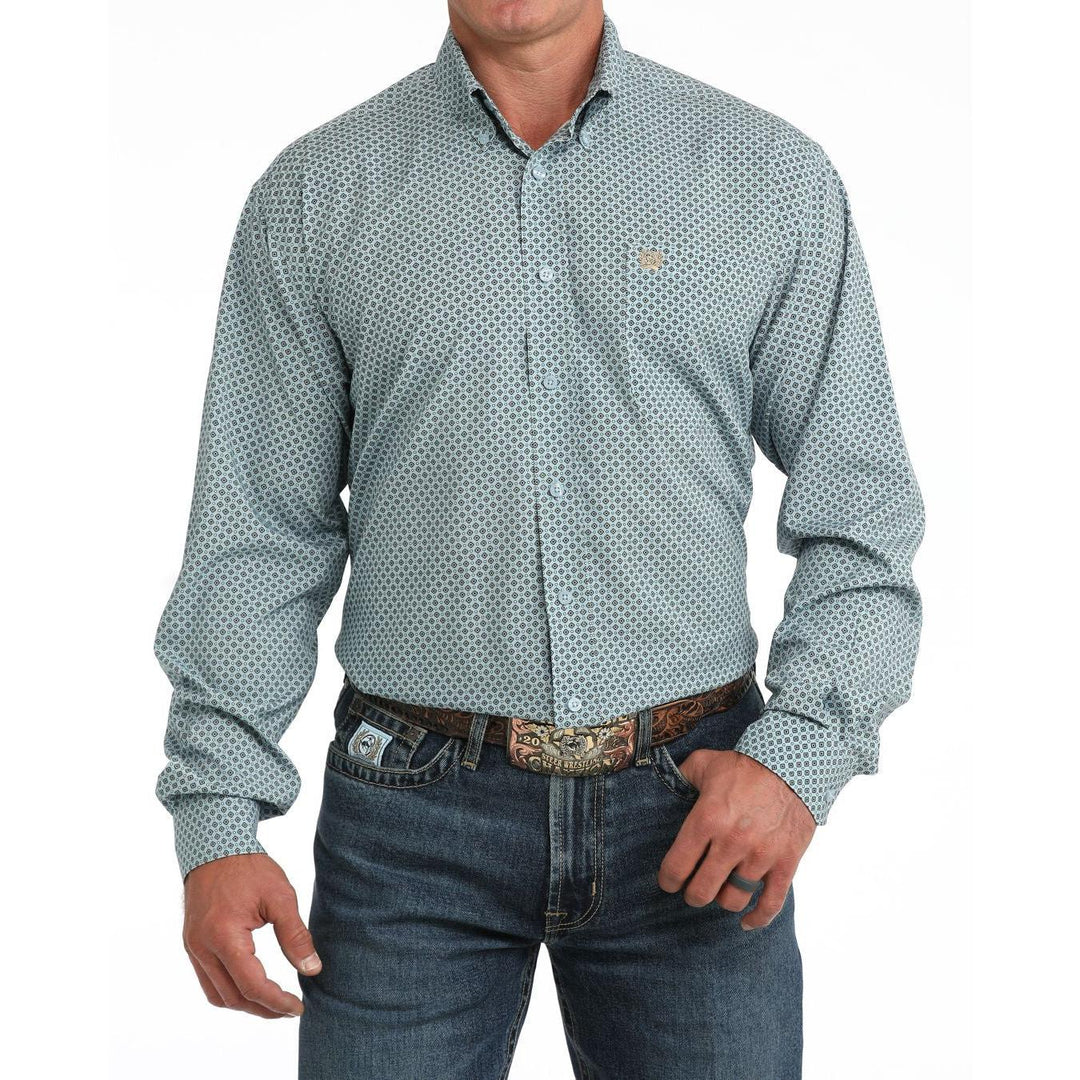 Cinch Mens Long Sleeve Print Arenaflex Shirt - Light Blue