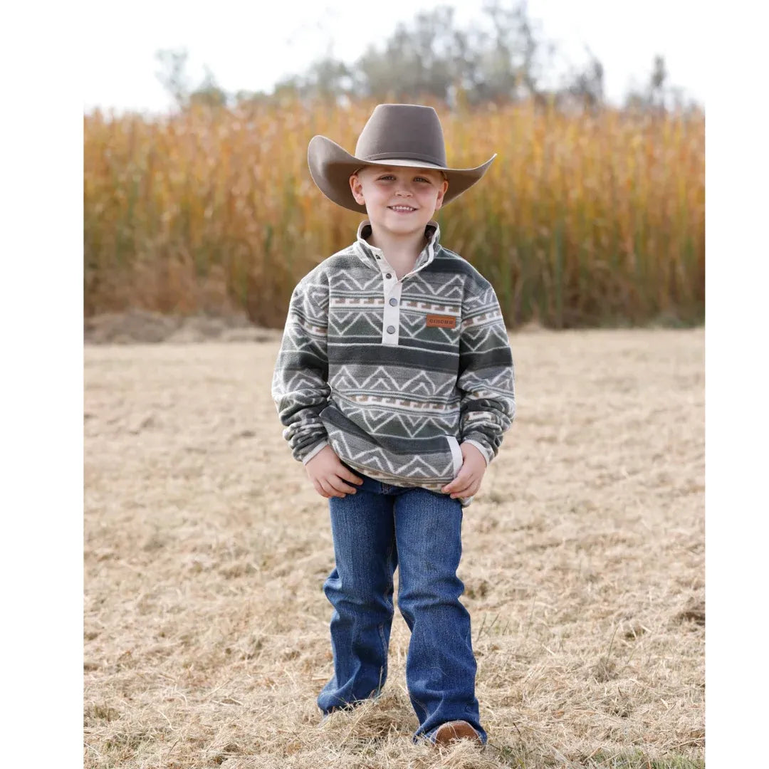 Cinch Boy's Long Sleeve 1/4 Snap Polar Fleece Pullover-Olive