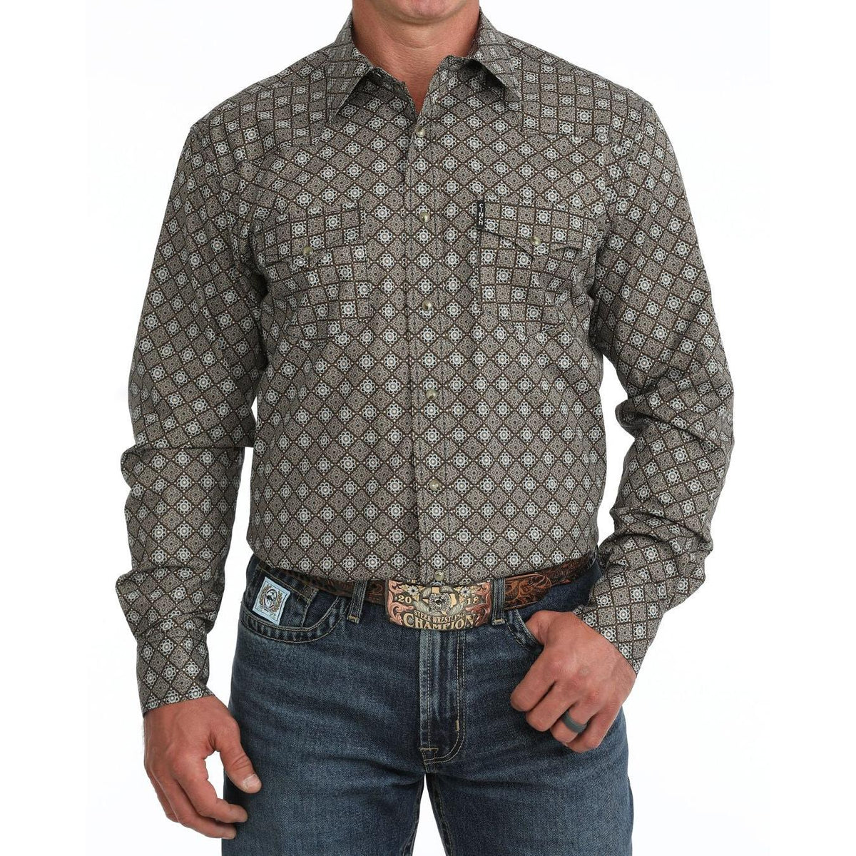 Cinch Mens Long Sleeve Print Modern Shirt - Brown