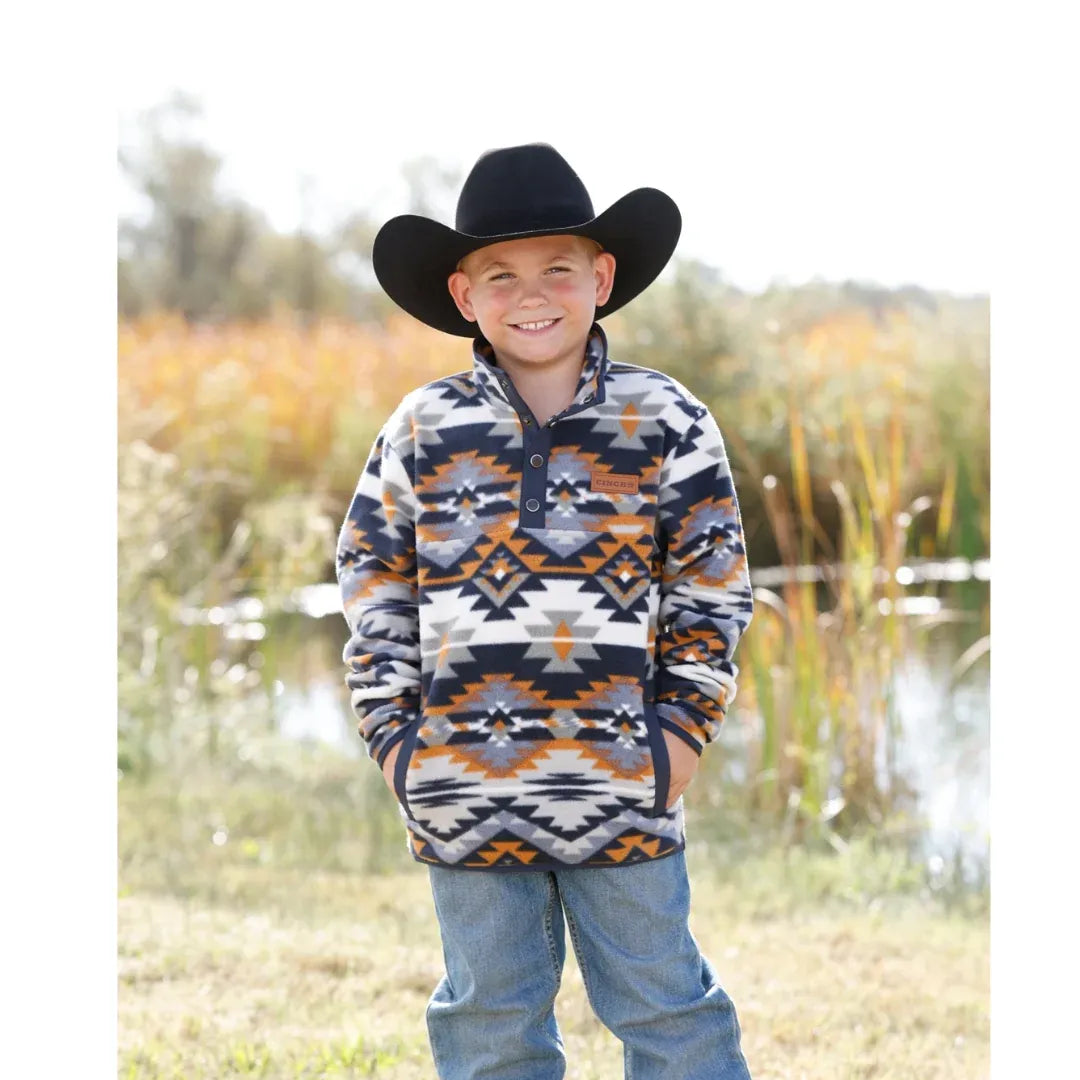 Cinch Boy's Aztec 1/4 Snap Polar Fleece Pullover- Multi