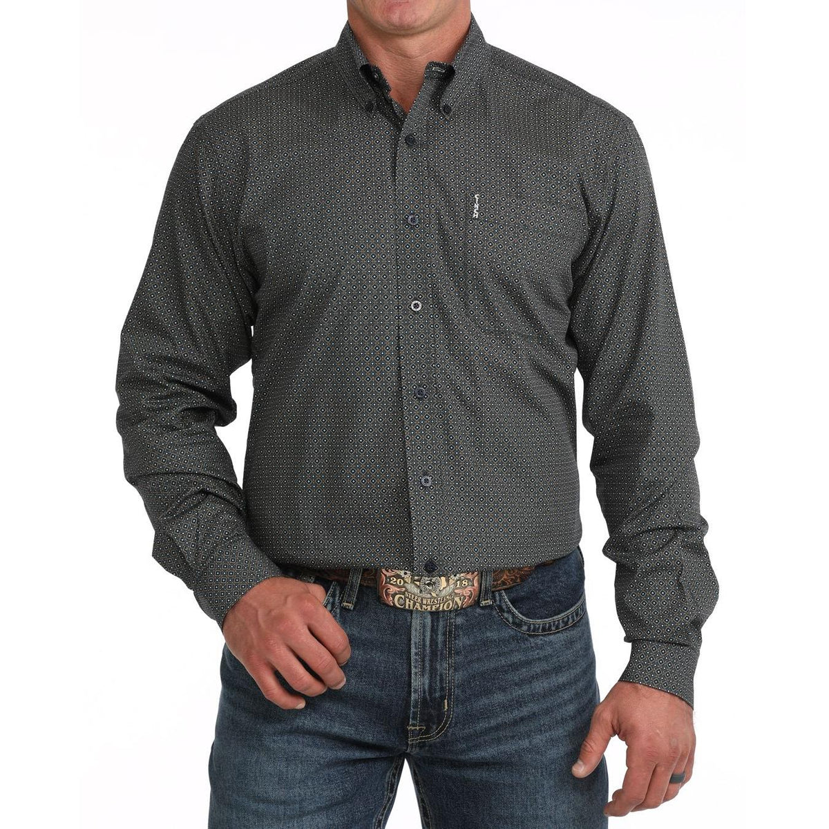 Cinch Mens LS Print Modern Shirt - Navy