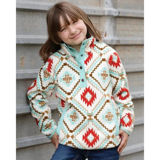 Cruel Girl Southwest 1/2 Snap Fleece Pullover- Cream