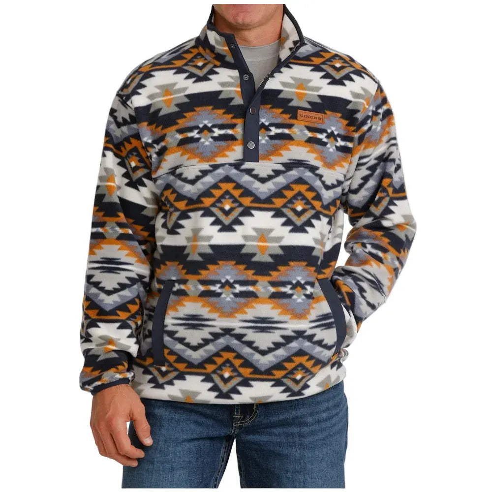 Cinch Men's Long Sleeve Aztec Print Fleece Pullover- Multi