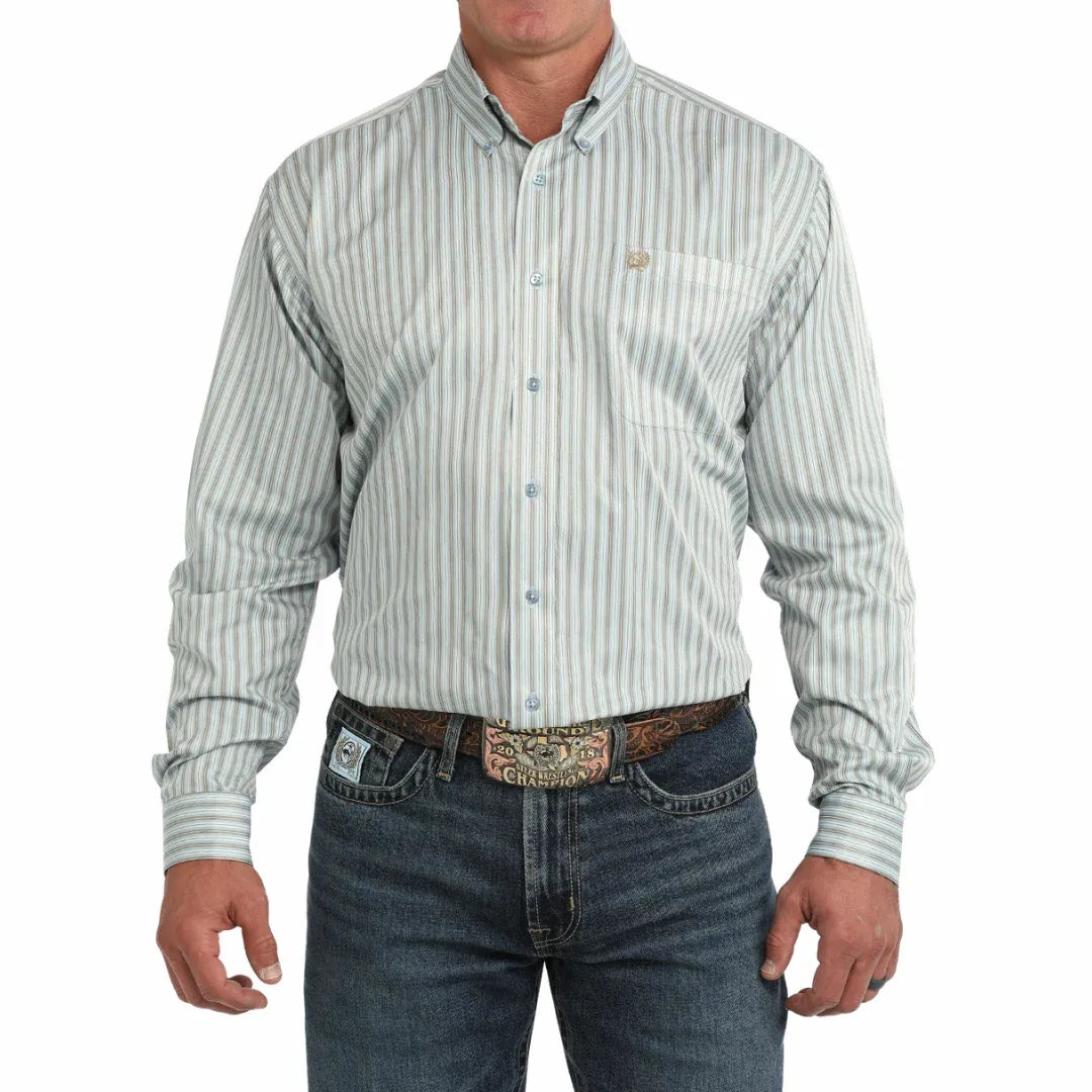 Cinch Men's Long Sleeve Striped Shirt- Light Blue