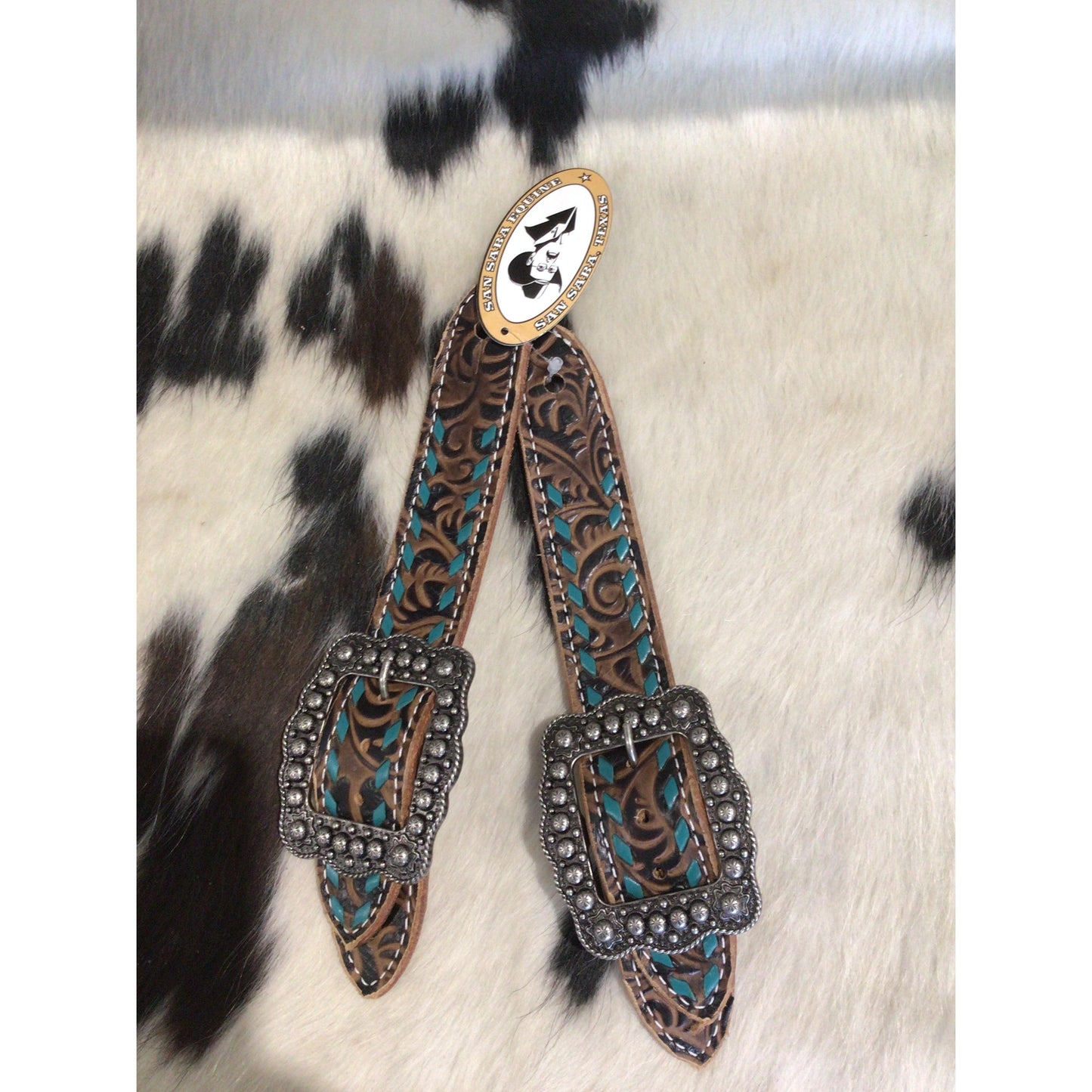 San Saba Wide Floral Print Spur Strap w/Buckstitch
