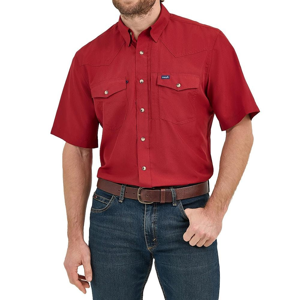 Wrangler Men's Short Sleeve Classic Fit Western Shirt - Red