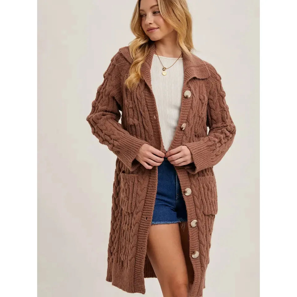Bluivy Women's Long Sleeve Button Down Cable Knit Sweater Cardigan- Multiple Colours
