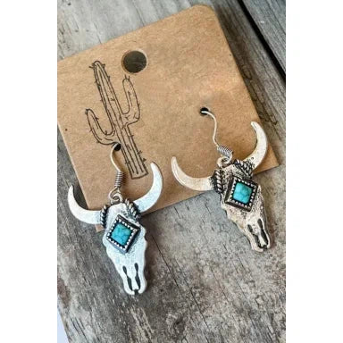 Dear Lover Women's Silver Turquoise Bull Head Western Fashion Earrings