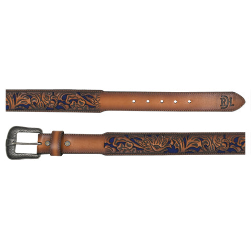 Red Dirt Hat Co Men's Tooled Belt with Blue Underlay