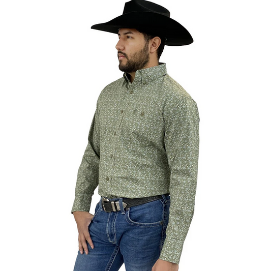 Wrangler Men's George Strait Floral Long Sleeve One Pocket Shirt - Olive