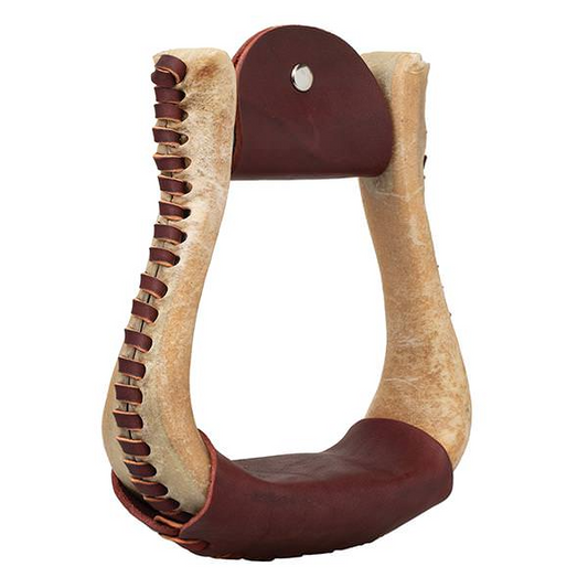Weaver Natural Rawhide Covered Cutter Stirrups - Burgundy