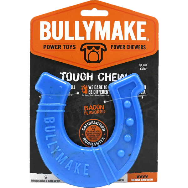 Bullymake Doy Toy Tough Chew Nylon Horsehoe Blue Bacon Flavour