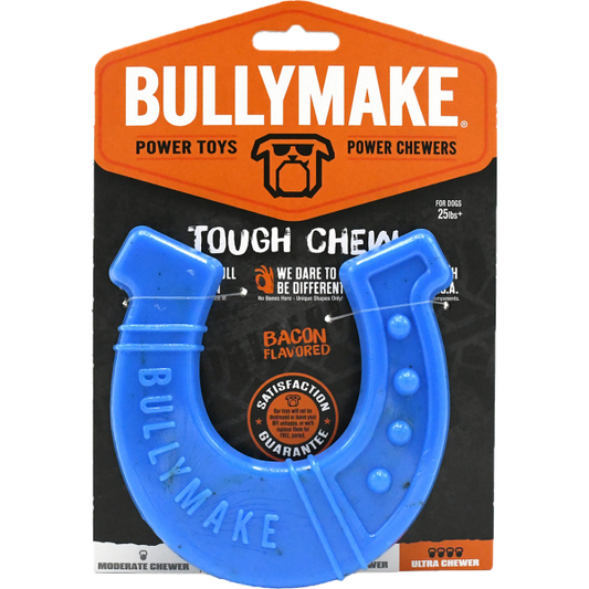 Bullymake Doy Toy Tough Chew Nylon Horsehoe Blue Bacon Flavour