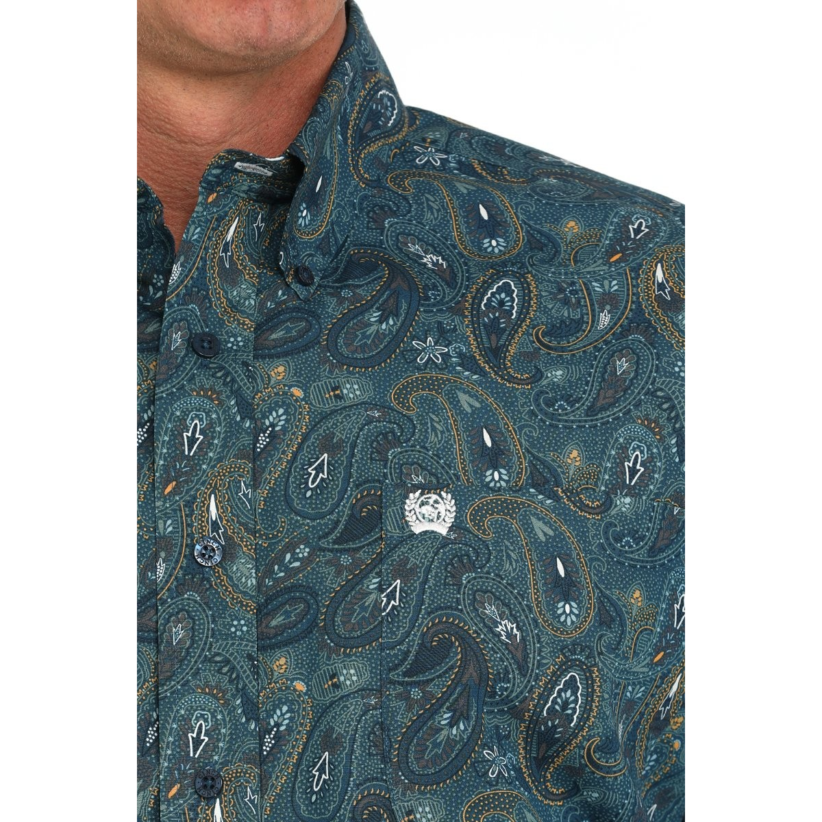 Cinch Men's Long Sleeve Paisley Print Shirt- Blue
