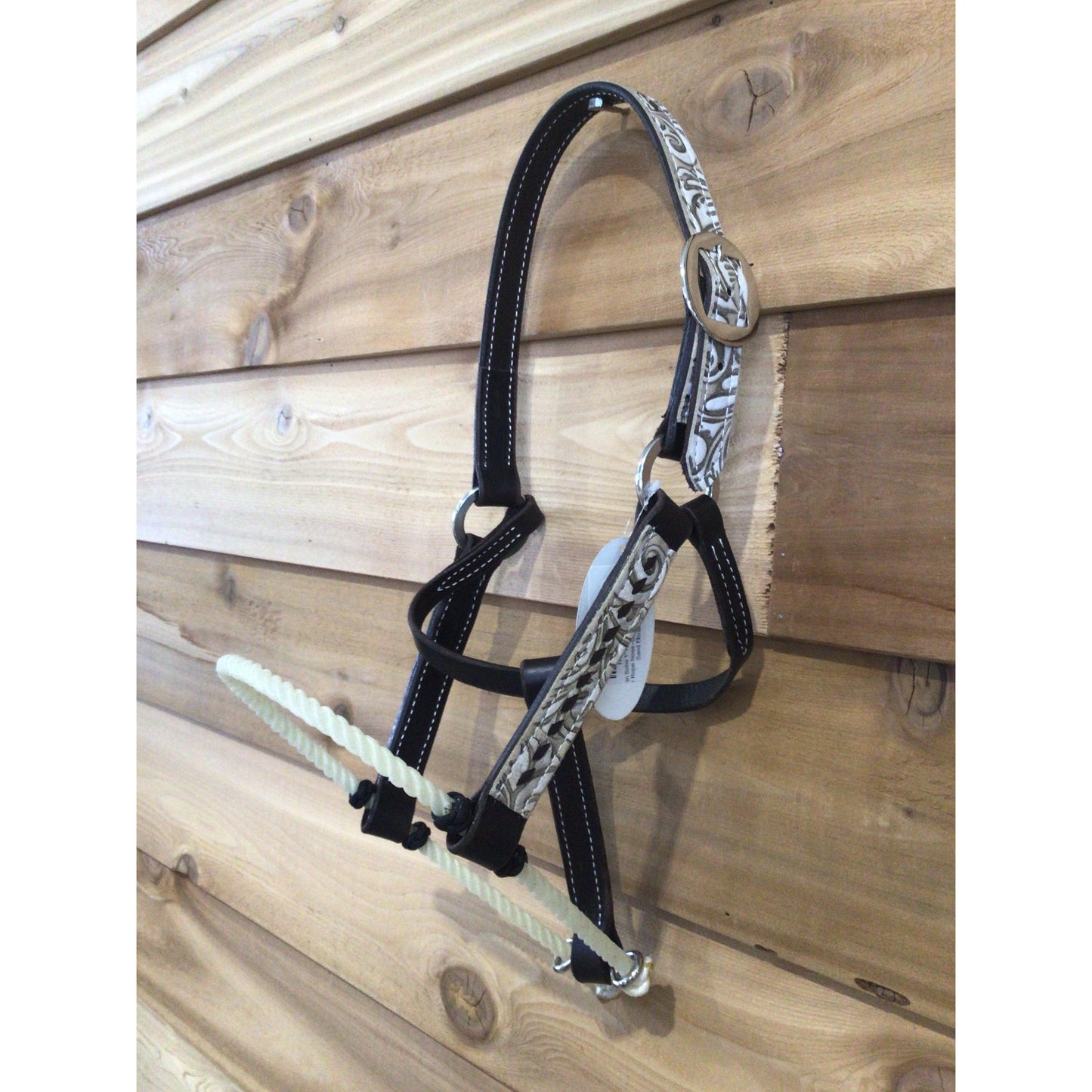 San Saba 1" Harness Leather Halter w/ Rope Nose -Gator & Buckstitch