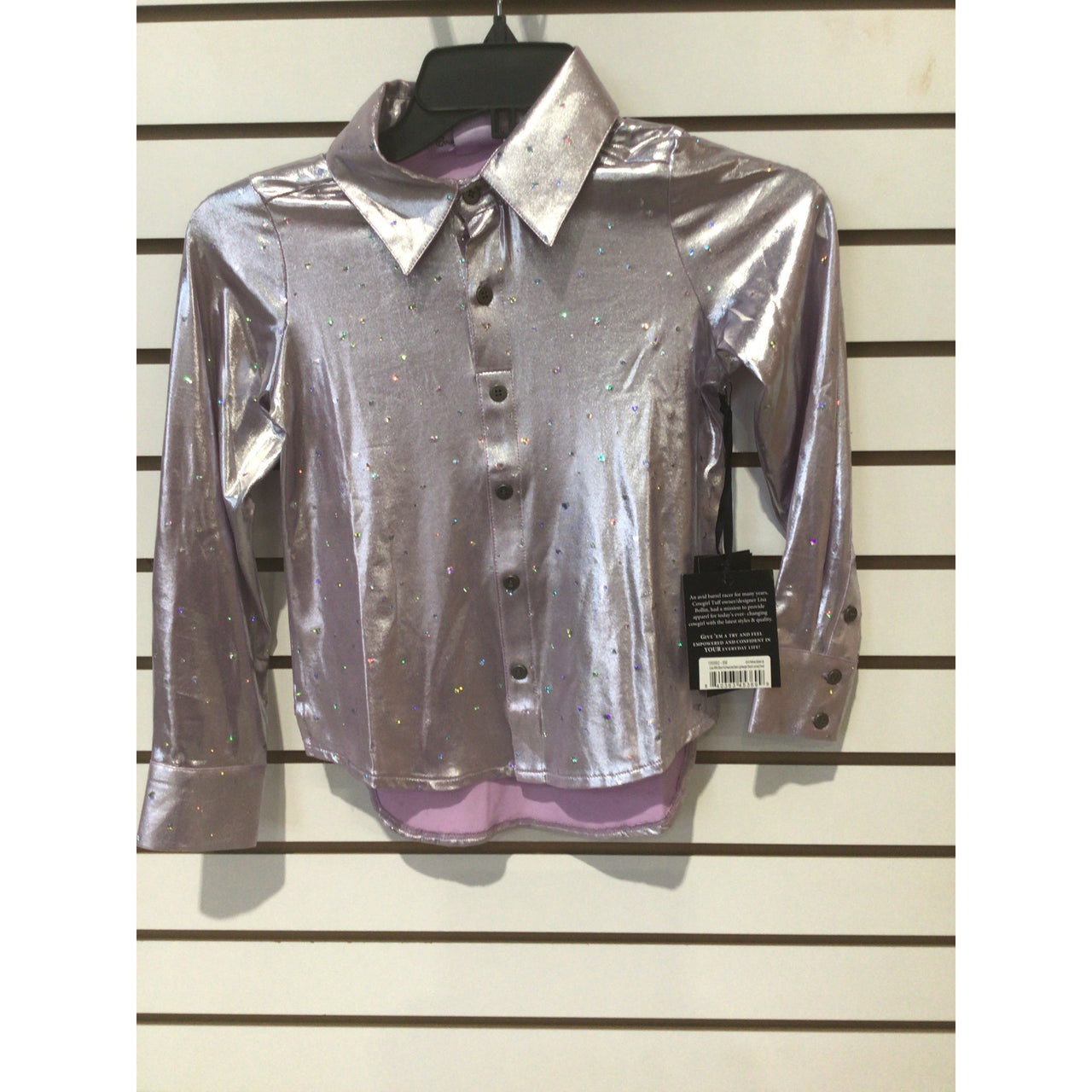 Cowgirl Tuff Girl's Pullover Button-Up Long Sleeve Shirt - Lilac With Silver Foil