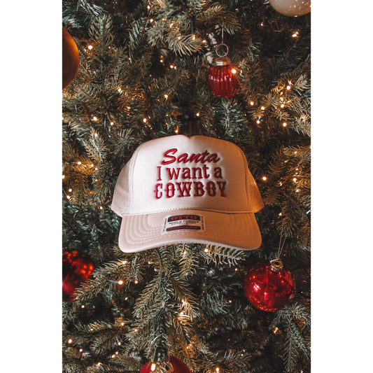 Santa I Want A Cowboy Tan Trucker Cap