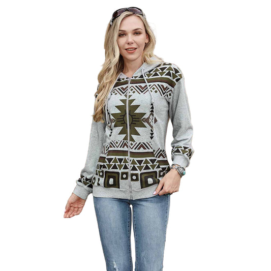 American Bling Women's Aztec Graphic Hoodie - Grey