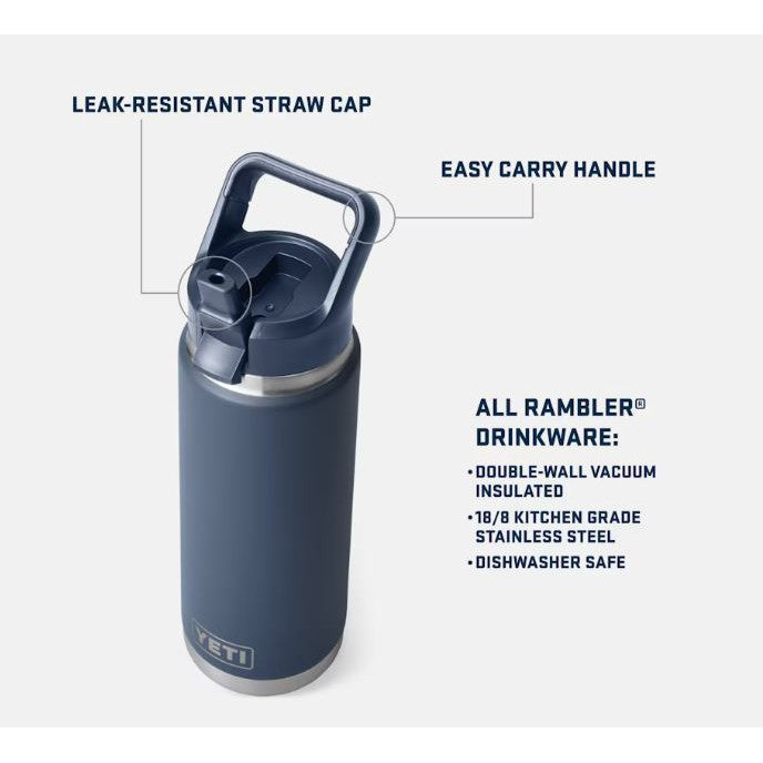 Yeti Rambler 769ml Water Bottle w/Colour Match Straw Cap - Rescue Red