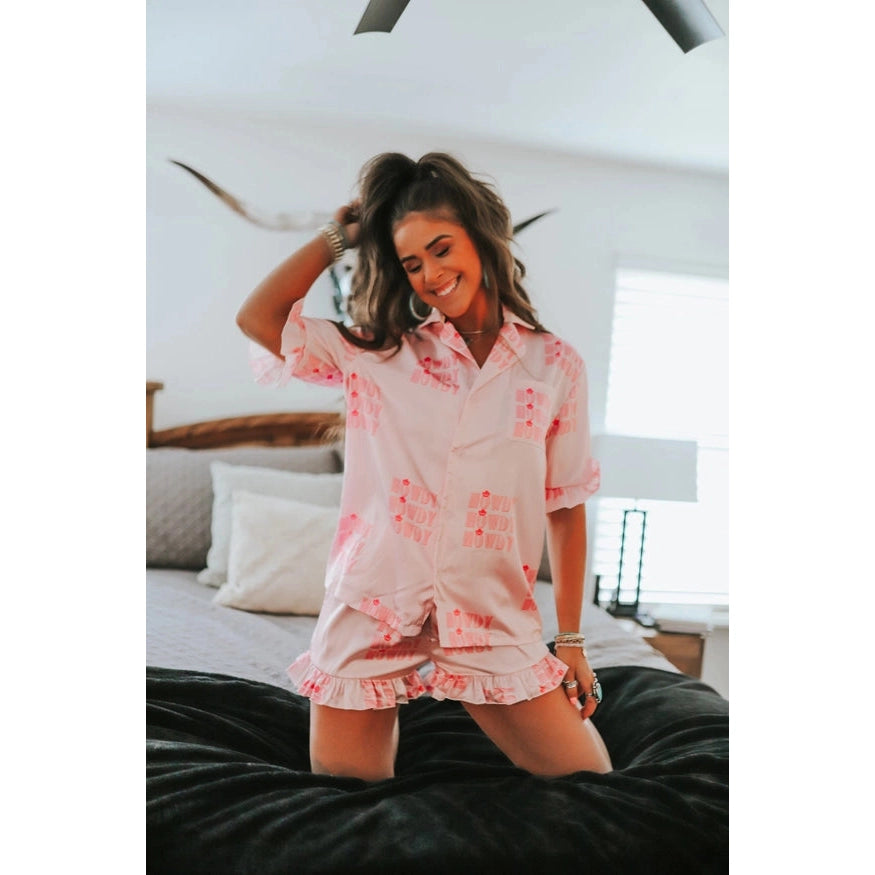 The Front Porch Western Pajama Set - Pink Howdy