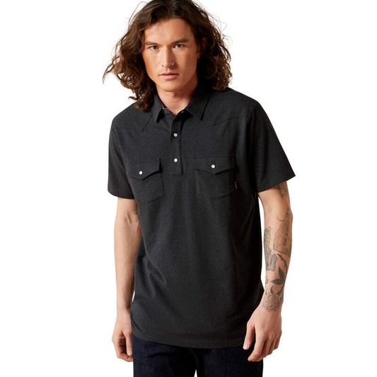 Ariat Men's Short Sleeve Retro Western Snap Polo- Black