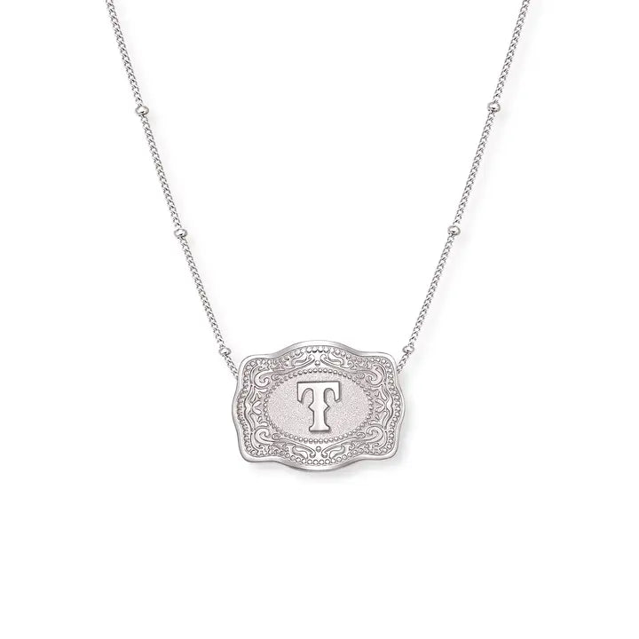SpurWest Mini Belt Initial Buckle Necklace- Silver