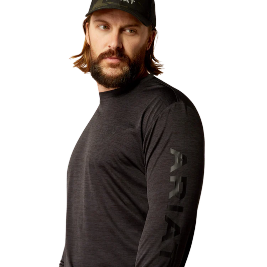 Ariat Men's Charger Logo Long Sleeve Shirt - Black Heather