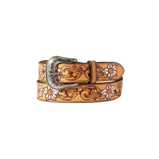 Nocona Women's Metallic Flowers Hand Tooled Belt - Tan