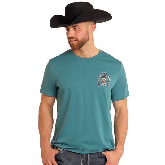 Rock & Roll Unisex Graphic Skull Short Sleeve Tee Shirt-Teal