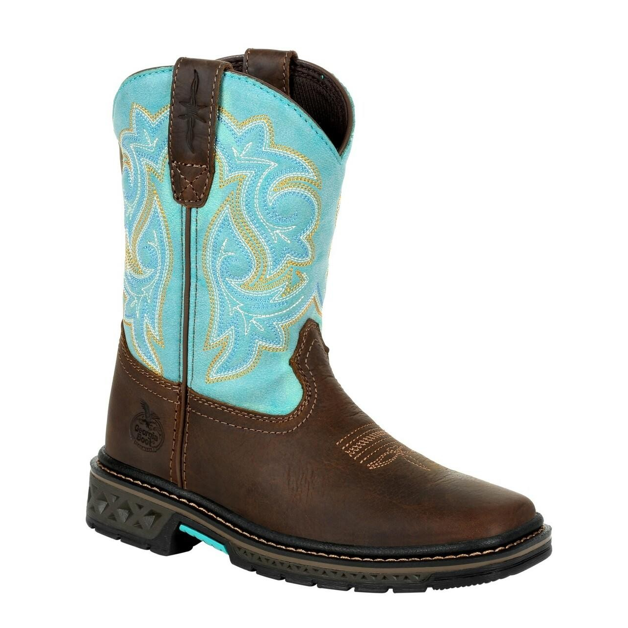 **Georgia Kids Brown 8" Work - Brown Turquoise
