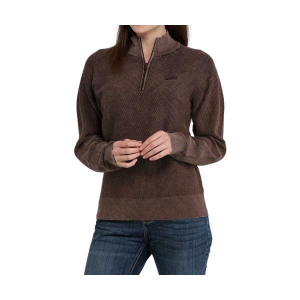 Cinch Women's Long Sleeve 1/4 Zip Pullover- Brown