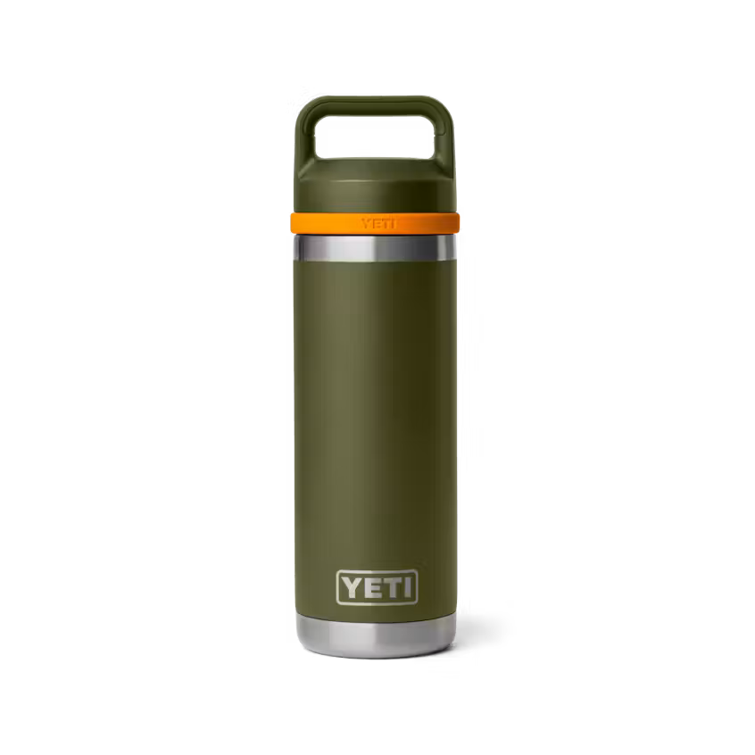 Yeti Rambler® 532mL Bottle w/Colour Blocked Chug Cap - Olive/King Crab Orange