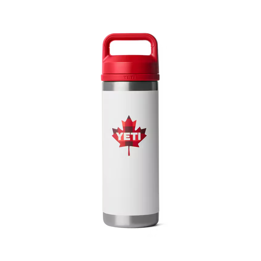 Yeti Rambler® 532mL Bottle w Color Matched Chug Cap - White/Red Can Badge