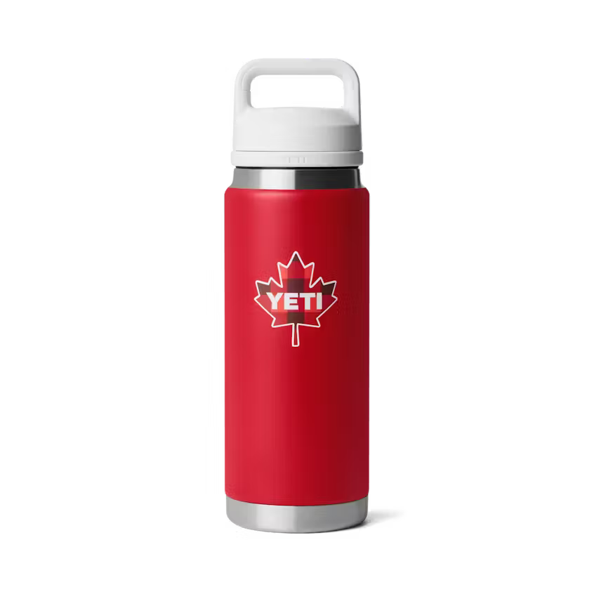 Yeti Rambler® 769mL Bottle w Color Matched Chug Cap - Red/White Can Badge