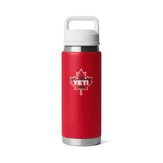 Yeti Rambler® 769mL Bottle w Color Matched Chug Cap - Red/White Can Badge