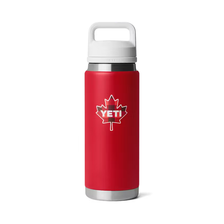 Yeti Rambler® 769mL Bottle w Color Matched Chug Cap - Red/White Can Badge