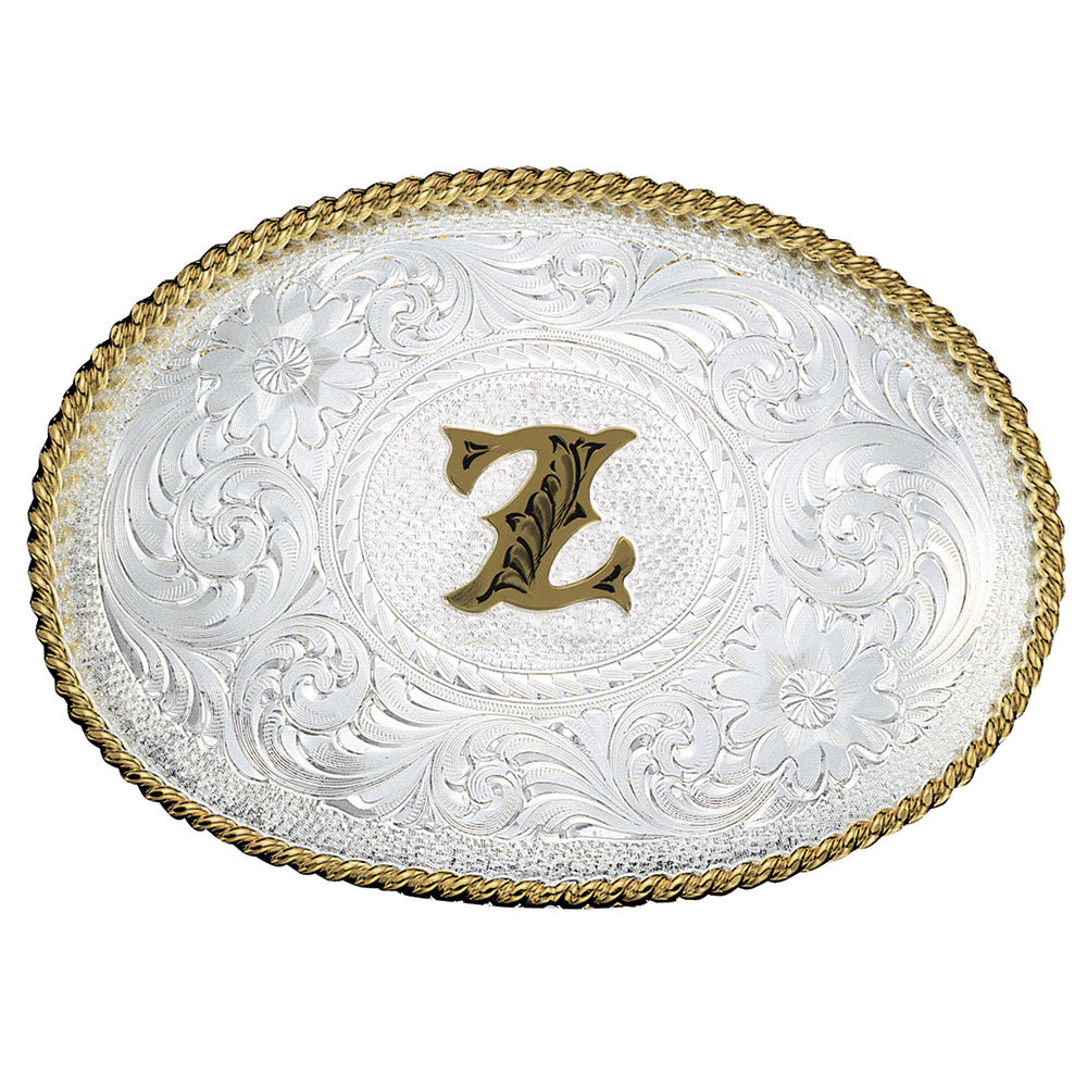 Montana Silversmiths Initial Z Silver Engraved Gold Trim Western Belt Buckle