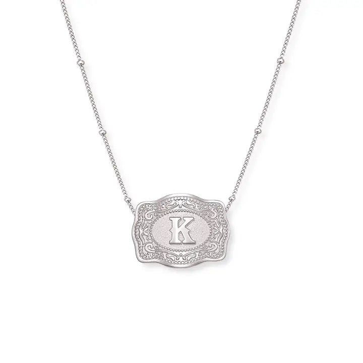 SpurWest Mini Belt Initial Buckle Necklace- Silver