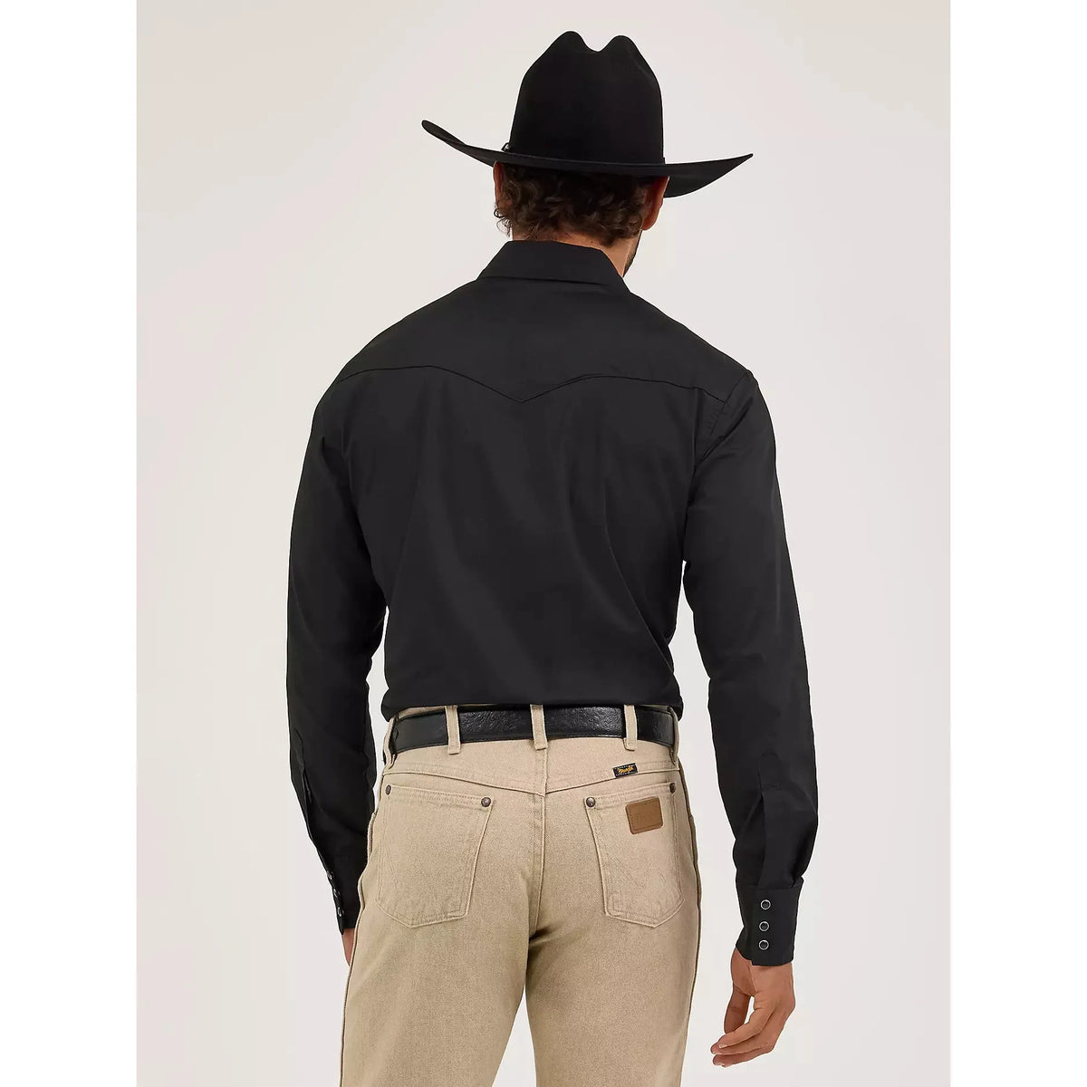 Wrangler Men's LS Solid Broadcloth Western Snap Shirt - Black